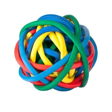 Ball of Colored Network Cables Isolated on White Foto stock