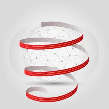 Ball created from messy connected dots and ribbon Stock Illustration