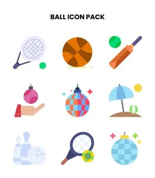 Ball Flat Set Icons Pack Stock Illustration