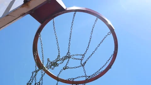 The ball flies into the basketball ring. bottom view Stock Footage 93461815