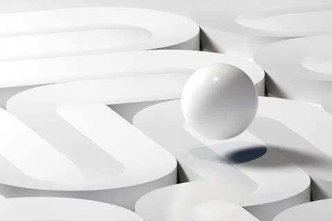 A ball flies over curved paths of the labyrinth, computer graphic design Stock Illustration