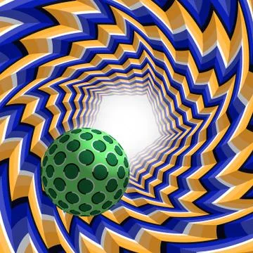 Ball flying to light through a pentagonal tunnel. Abstract vector Stock Illustration