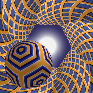 Ball flying to the sun through a hexagonal tunnel. Abstract vector Stock Illustration