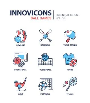 Ball Games - modern vector line design icons set. Illustrazione stock