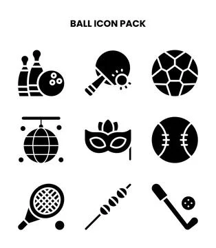 Ball Glyph Bundle Icons Pack Stock Illustration
