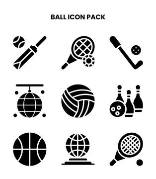 Ball Glyph Set Icons Pack Stock Illustration