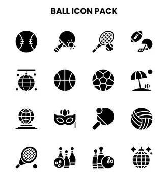 Ball Glyph Vector Icons Pack Stock Illustration