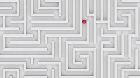 Ball going through the maze top view. Geometric labyrinth concept idea. Vídeo Stock 264151479