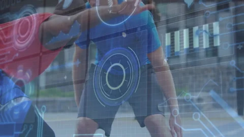Ball handler executing crossover forcing defender reaction on basketball court Stock Footage 311051097