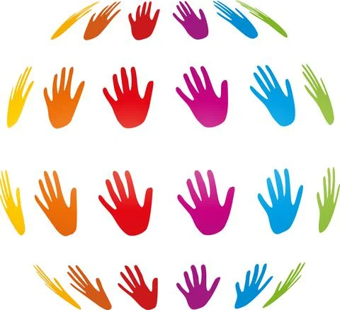 Ball of hands, hands, colored, logo Stock Illustration