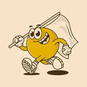 Ball head character running and holding a flag Stock Illustration