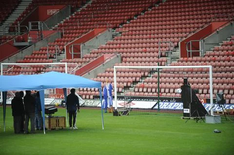 A Ball Hitting Objects On The Goal Line. Goal Line Technology Testing At Southam Stock Photos