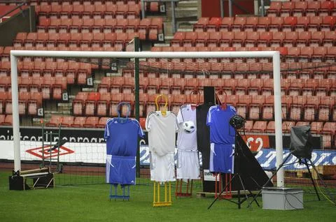 A Ball Hitting Objects On The Goal Line. Goal Line Technology Testing At Southam Stock Photos