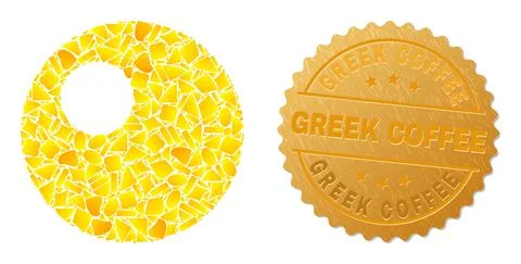 Ball Icon Mosaic of Golden Elements and Metallic Greek Coffee Seal Stamp Stockillustratie