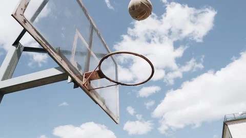 The ball instead of a basketball basket gets into the camera. Cool moment Stock Footage 109186089