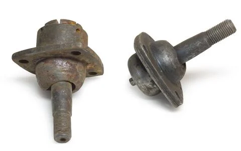Ball joints of front double wishbone suspension, spare part with self-made .. Stock Photos