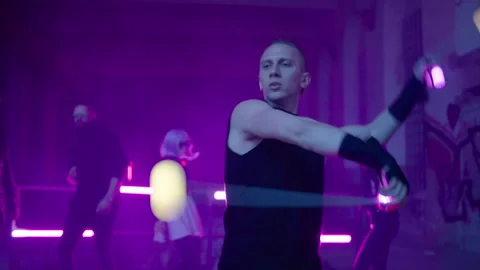 Ball Juggler - performs in an abandoned place at night 動画素材 281291843