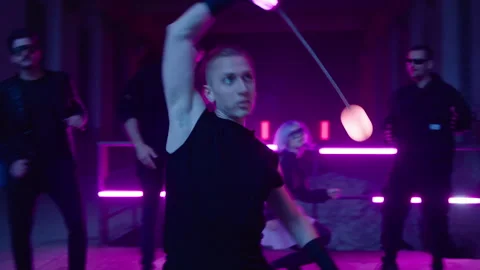 Ball Juggler - performs in an abandoned place at night Stock Footage 281291916