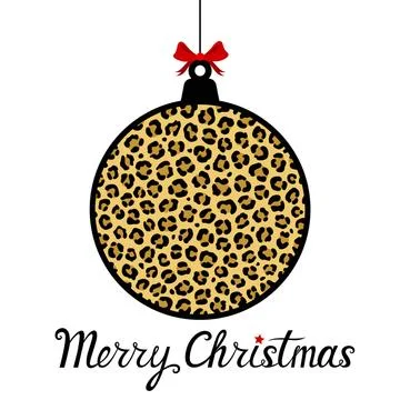 Ball with leopard print. Phrase Merry Christmas. Vector. Card. Decoration. Stock Illustration