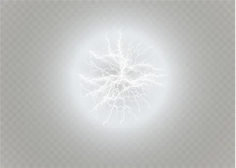 Ball lightning. Thunder isolated on transparent background. Thunderbolt in sky Stock Illustration