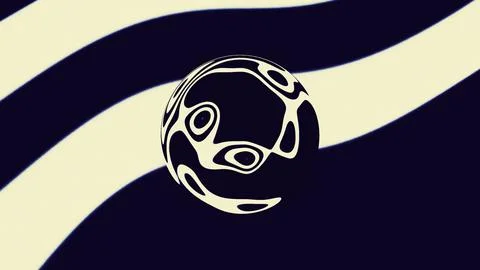 Ball with liquid pattern on background of moving lines. Design. 3d mirror ball Stock Illustration