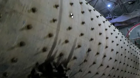 Ball mill at a cement factory Stock Footage 136478296