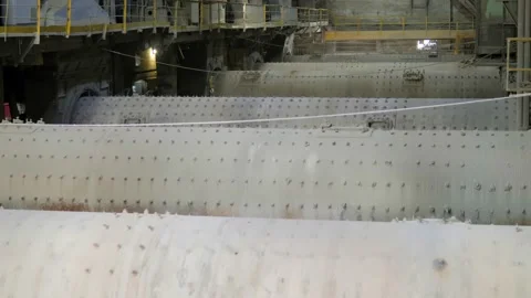 Ball mill inside the cement processing industry. An industrial enterprise for Stock Footage 156387932