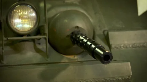 Ball Mount Thirty Caliber Machine Gun on Sherman Tank - Old Color Grade Stock Footage 325350891