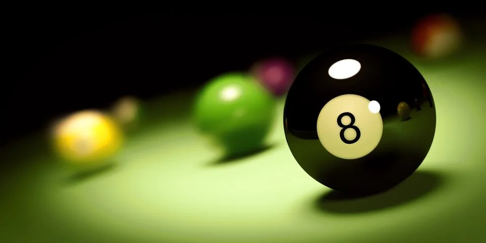 Ball n. 8 on a pool table 3d render Stock Illustration