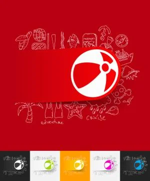 Ball paper sticker with hand drawn elements Stock Illustration