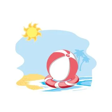 Ball plastic toy in the beach with float Stock Illustration
