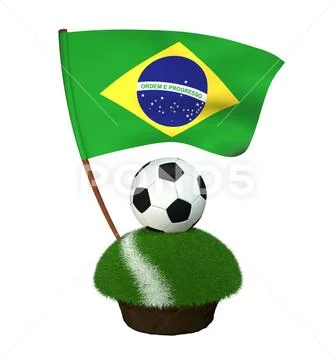 Ball for playing football and national flag of Brazil on field with grass Stock Illustration