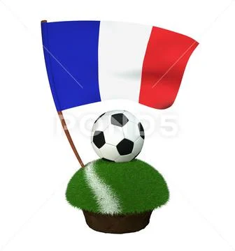 Ball for playing football and national flag of France on field with grass Stock Illustration