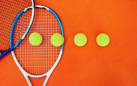 Ball, racket and pattern for tennis game, match or fitness challenge at health 스톡 사진