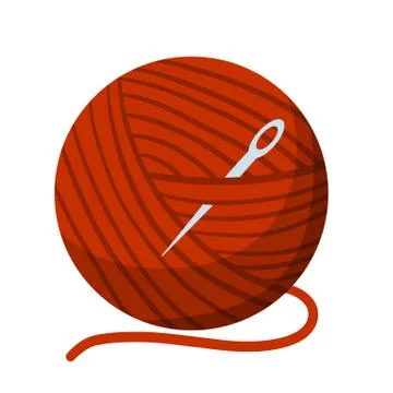 Ball of red thread. Embroidery and needle. Crafts and Hobbies. Stock Illustration