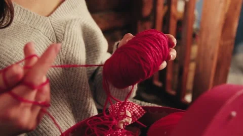 Ball of red thread Video stock 133537797