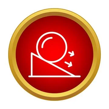 Ball rolling down incline physics movement icon Stock Illustration