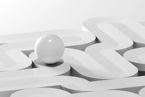 A ball rolls along curved paths of the labyrinth, computer graphic, 3d イラスト素材