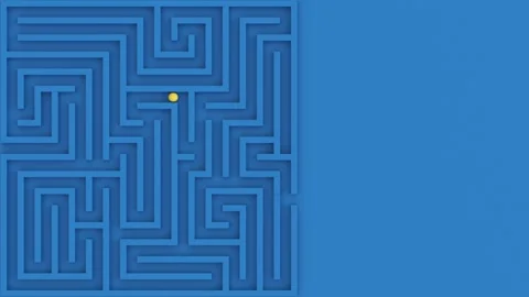 Ball rolls through the blue labyrinth to exit. Vídeo Stock 264050528