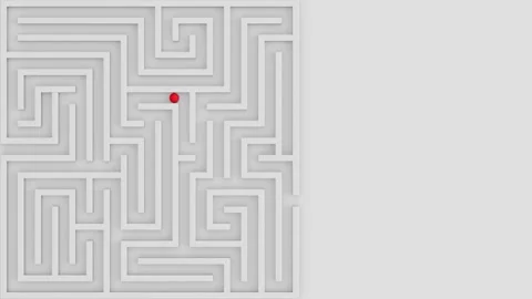 Ball rolls through the maze top view to the exit. Vídeo Stock 264050546
