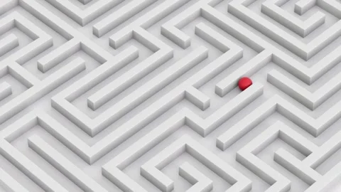 Ball rolls through the white maze. Red ball finding way in the labirynth. Vídeo Stock 264151452