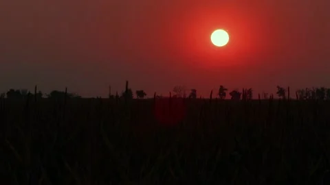 A ball of ruby red light with the Rocky Mountains faintly visible during Stock Footage 160794306