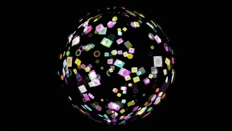 Ball sphere and flying cube sweet rainbow colorful and some crystal balls glass Stock Footage 144919667