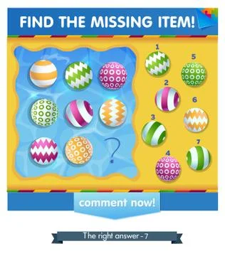 Ball summer Find the missing item Stock Illustration
