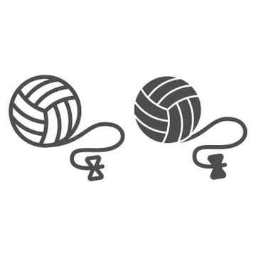 Ball of thread and bow line and glyph icon. Cat toy vector illustration isolated Illustrazione stock