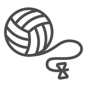 Ball of thread and bow line icon. Cat toy vector illustration isolated on white Stock Illustration