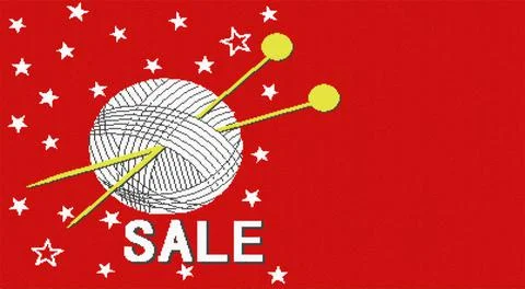 A ball of thread and knitting needles on a red Christmas background, yarn sale, Stock Illustration