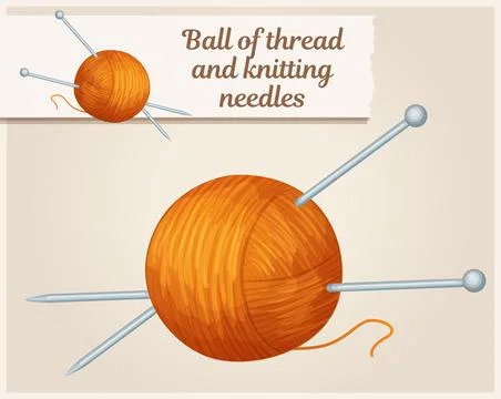Ball of thread and knitting needles vector icon. Wool thread for craft cartoon Stock Illustration