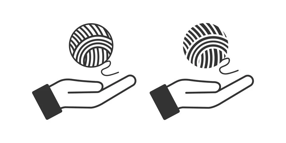 Ball thread open palm icon. Knitting and hand symbol. Sign handwork vector. Stock Illustration