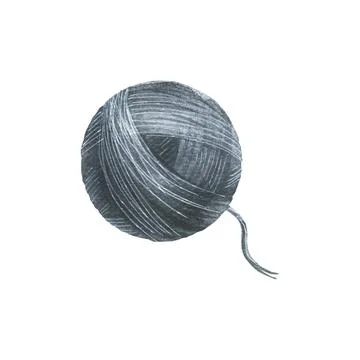 Ball of thread, yarn of grey colors. Watercolor illustration. Isolated object Stock Illustration
